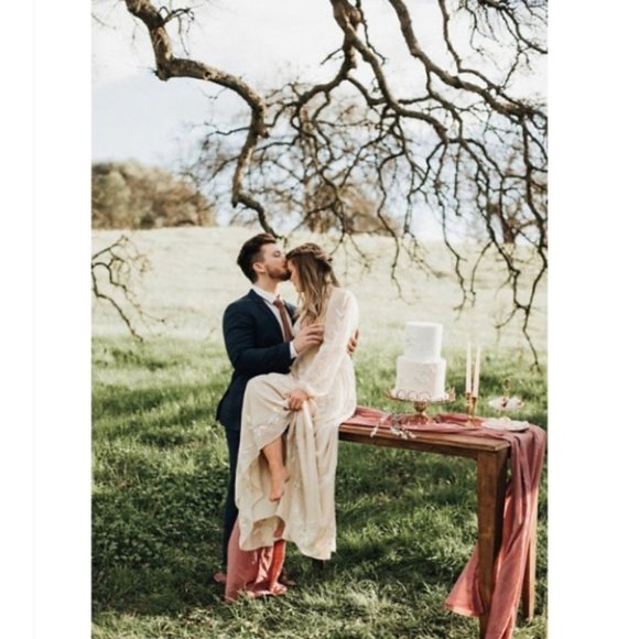 Anthropologie BHLDN Belize Dress Wedding Gown Maxi Long Sleeve Formal Cream 4 - Picture 5 of 14